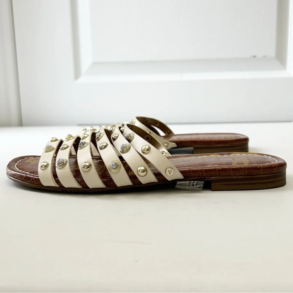 Sam Edelman Brea Sandal Studded Leather Flat Slides Modern Ivory Size 7.5 - Picture 9 of 13
